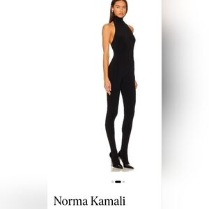 NWT Norma Kamali Halter Turtleneck Catsuit Black Footed XS 34